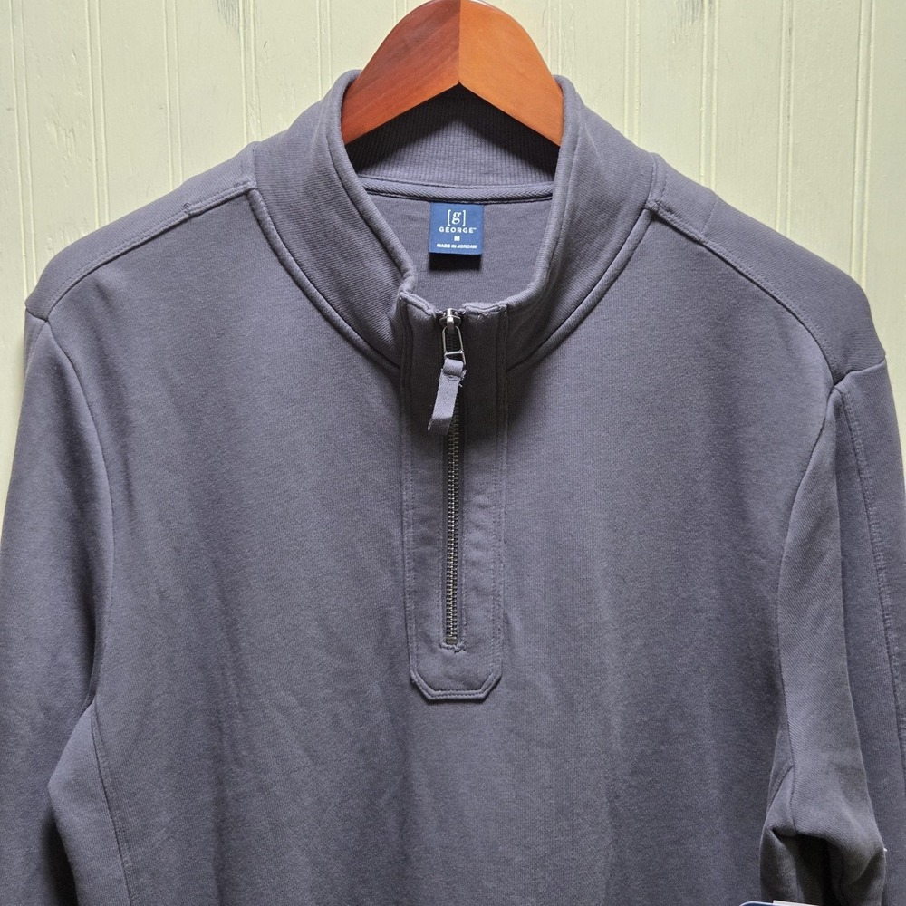 George Sweatshirt Mens Medium Gray Quarter Zip Mock Neck Pullover Knit Casual